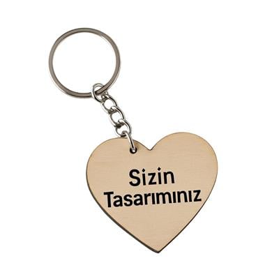 Kişiye Özel UV Baskılı Kalp Ahşap Anahtarlık - 45mm