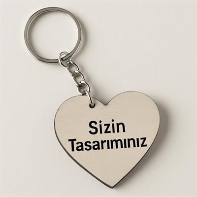 Kişiye Özel UV Baskılı Kalp Ahşap Anahtarlık - 45mm