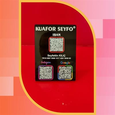 Kuaför ve Berberlere Özel Siyah Büküm Pleksi 3lü QR Kod ve IBAN Standı