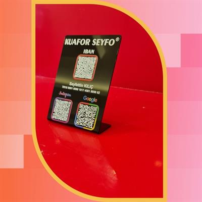 Kuaför ve Berberlere Özel Siyah Büküm Pleksi 3lü QR Kod ve IBAN Standı