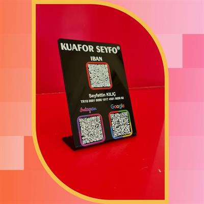 Kuaför ve Berberlere Özel Siyah Büküm Pleksi 3lü QR Kod ve IBAN Standı