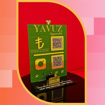 Jewelery Special Green Gold Plexiglass 2 Piece QR Code and IBAN Stand