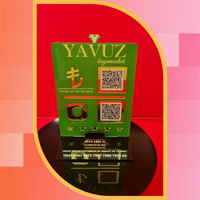 Jewelery Special Green Gold Plexiglass 2 Piece QR Code and IBAN Stand