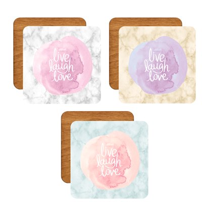 Live Laugh Love Desenli 6lı Ahşap Bardak Altlığı