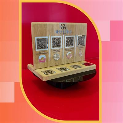 Oak Wood Double Sided NFC and QR Code Social Media Stand