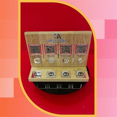 Oak Wood Double Sided NFC and QR Code Social Media Stand
