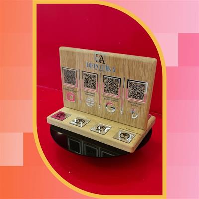 Oak Wood Double Sided NFC and QR Code Social Media Stand