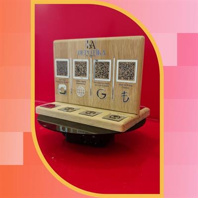 Oak Wood Double Sided NFC and QR Code Social Media Stand