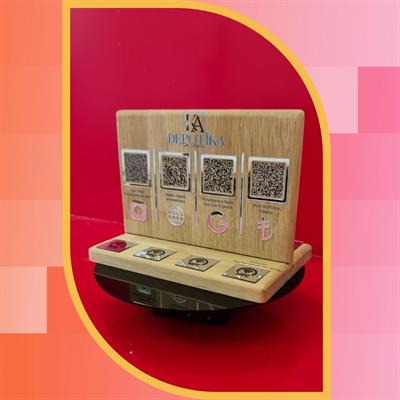 Oak Wood Double Sided NFC and QR Code Social Media Stand