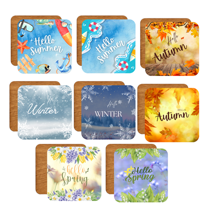 Mevsim Temalı 8li Ahşap Bardak Altlığı