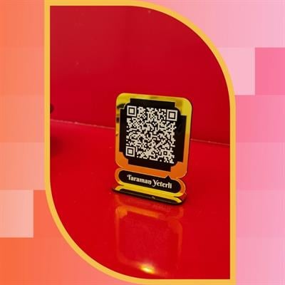 Mini Gold Mirror Plexi QR Code Desktop Stand - 8x5 cm