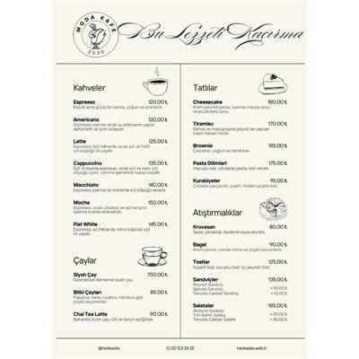 Minimalist Kafe Menüsü A3 - Şık ve Dayanıklı PVC Baskı