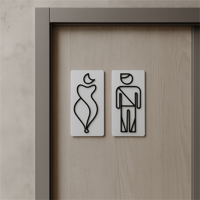 Modern Çizgisel Tasarımlı WC Kapı Panosu – Erkek & Kadın Seti