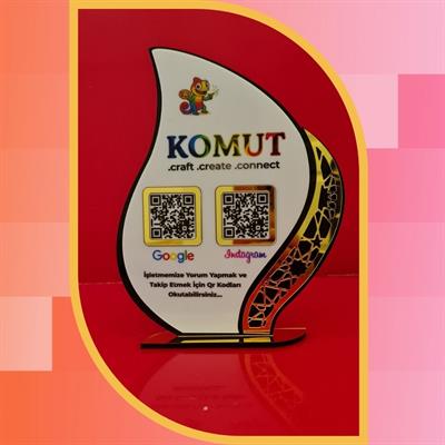 Special Cut Gold Mirrored White Plexiglass 2-Piece QR Code Stand