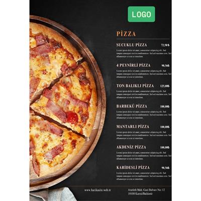 Pizza Menü Tasarımı - PVC Çift Taraflı A3 Menü