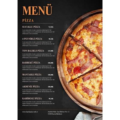 Pizza Menü Tasarımı - PVC Çift Taraflı A3 Menü