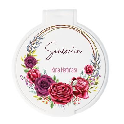 Sinemin Gül Temalı Kına Hatırası Yuvarlak Ayna