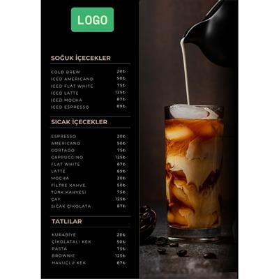 Siyah Modern Kahve Menüsü A3 - 2 mm Kalın PVC Menü
