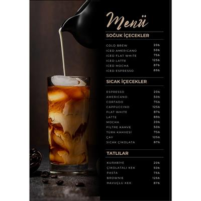Siyah Modern Kahve Menüsü A3 - 2 mm Kalın PVC Menü