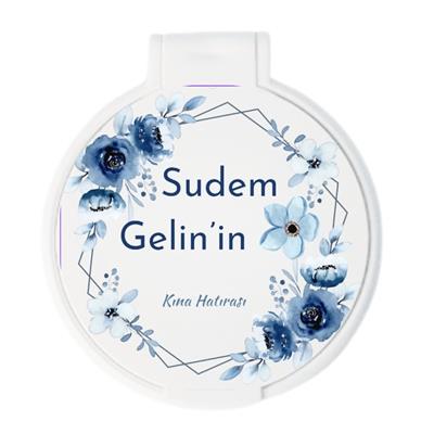 Sudem Gelinin Mavi Çiçekli Kına Hatırası Yuvarlak Ayna