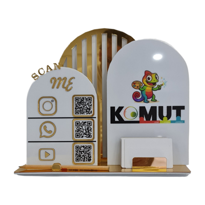 Üçlü QR Kod Masaüstü Sosyal Medya Pano – 30x25 cm