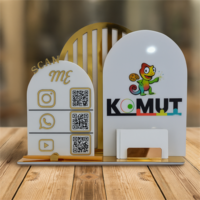 Üçlü QR Kod Masaüstü Sosyal Medya Pano – 30x25 cm