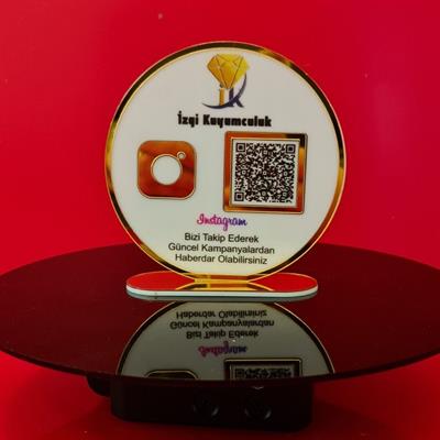 Yuvarlak Pleksi QR Kod ve Sosyal Medya Standı (12 cm)