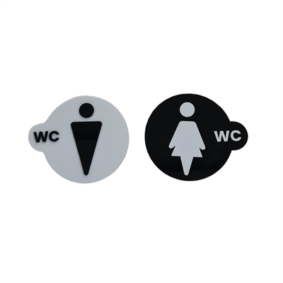 Yuvarlak Siyah-Beyaz WC Kapı Panosu – Erkek & Kadın Seti