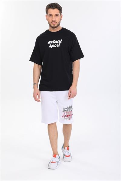Oversize Actual Sport Yazılı Siyah T-shirt