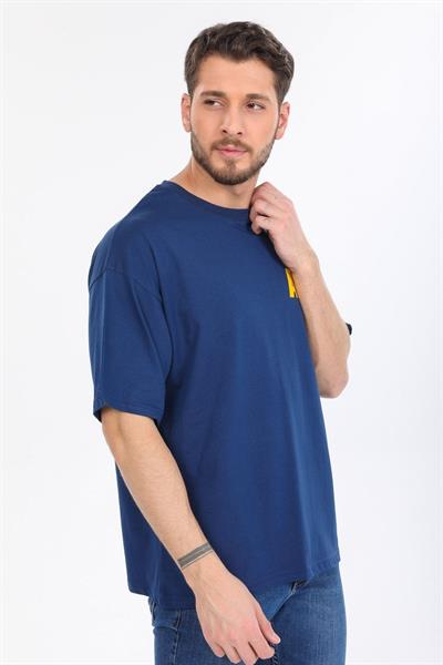 Oversize And Yazılı Mavi T-shirt