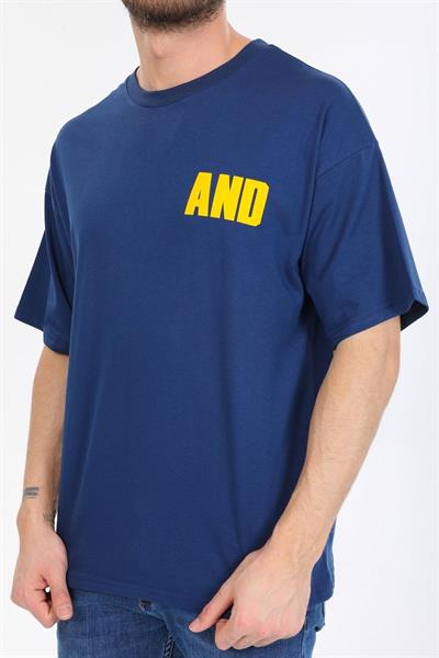 Oversize And Yazılı Mavi T-shirt