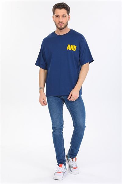 Oversize And Yazılı Mavi T-shirt