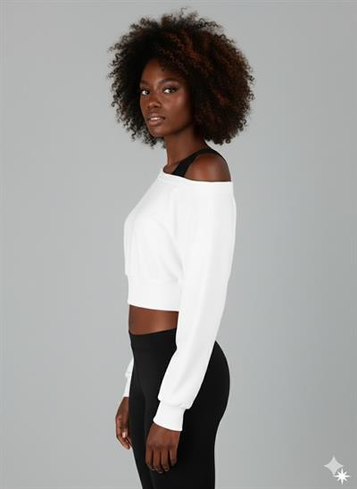 Askılı Modern Basic Omuzu Açık Beyaz Sweatshirt | Reglan Kol Kesim