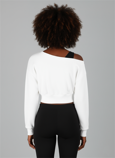 Askılı Modern Basic Omuzu Açık Beyaz Sweatshirt | Reglan Kol Kesim
