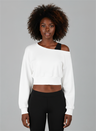 Askılı Modern Basic Omuzu Açık Beyaz Sweatshirt | Reglan Kol Kesim