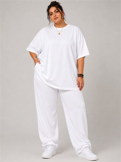 Battal Beden Oversize Beyaz Basic T-Shirt – Rahat Kalıp %100 Pamuk Kadın Tişört