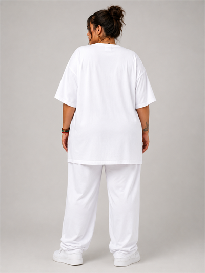 Battal Beden Oversize Beyaz Basic T-Shirt – Rahat Kalıp %100 Pamuk Kadın Tişört