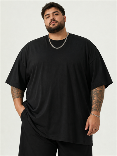 Battal Beden Oversize Siyah Basic T-Shirt – Rahat Kalıp %100 Pamuk Erkek Tişört