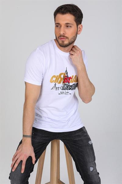Beyaz Kabartmalı Logolu T-shirt