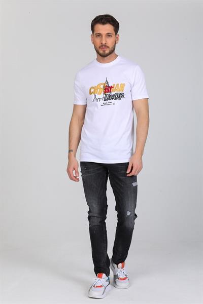 Beyaz Kabartmalı Logolu T-shirt