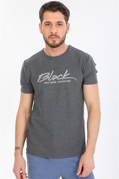 Black Yazılı Antrasit T-shirt