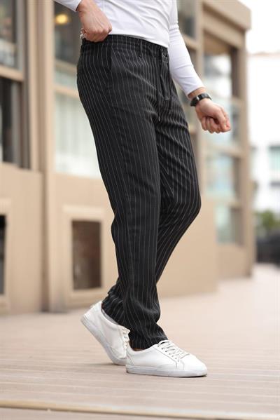 Çizgili Kumaş Erkek Siyah Jogger Pantolon