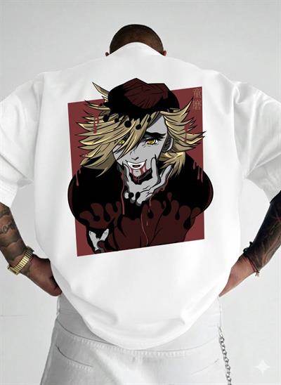 Douma Anime Grafik Tasarım Unisex Oversize Tişört - Premium Süprem Kumaş - Beyaz