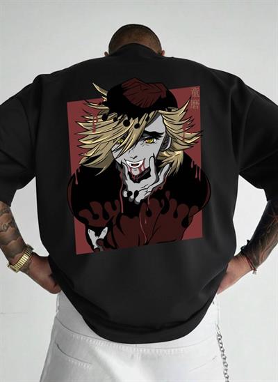 Douma Anime Grafik Tasarım Unisex Oversize Tişört - Premium Süprem Kumaş - Siyah