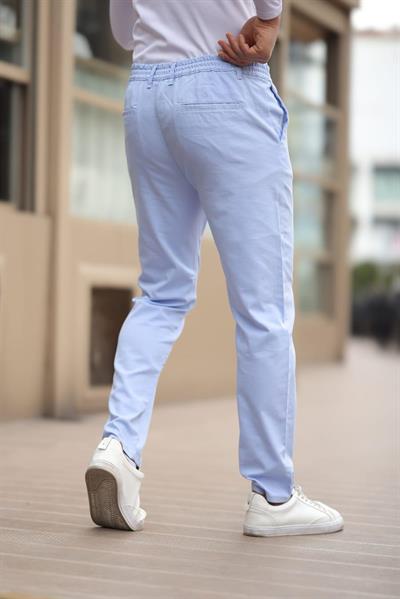 Düğmeli Düz Kumaş Buz Mavisi Jogger Pantolon