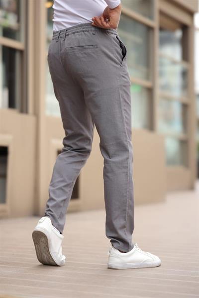 Düğmeli Düz Kumaş Gri Jogger Pantolon