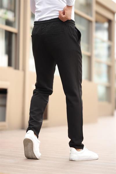 Düğmesiz Düz Kumaş Siyah Jogger Pantolon