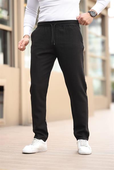 Düğmesiz Düz Kumaş Siyah Jogger Pantolon
