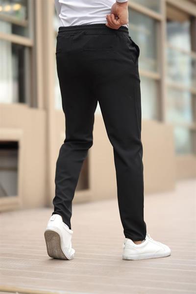 Düğmesiz Kareli Kumaş Siyah Mavisi Jogger Pantolon