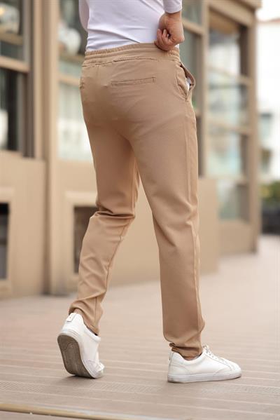 Düğmesiz Kareli Kumaş Vizon Mavisi Jogger Pantolon